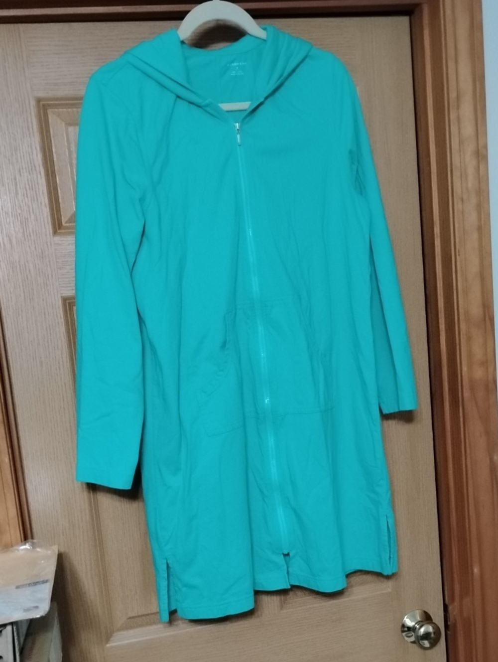 Lands End Women's Turquoise Green Hooded Zip-Front Beach Cover Up Medium NWOT - Picture 2 of 7